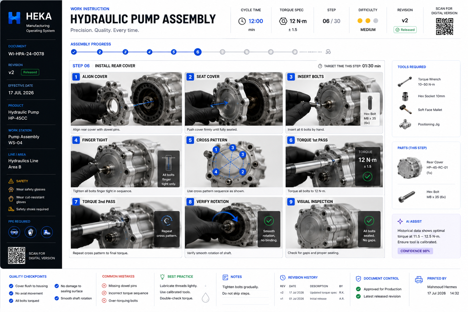 HEKA Guide Builder editing an assembly work instruction